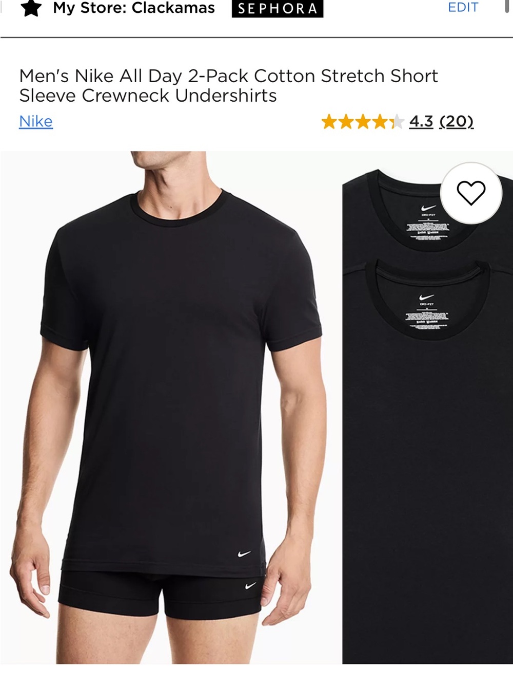 Nike Black Dri-FIT Crewneck Performance Undershirt 2 pack